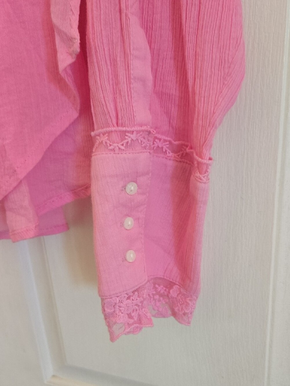 Free People Pink Lace-Trim Button Front Blouse - Picture 4 of 8
